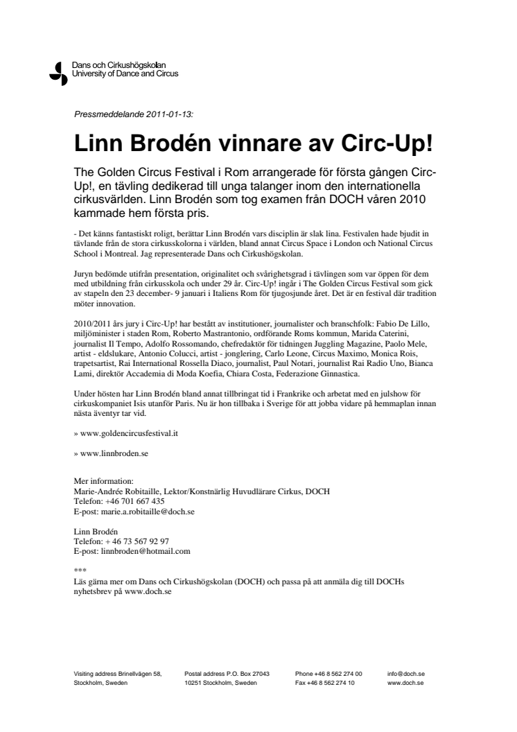 Linn Brodén vinnare av Circ-Up!