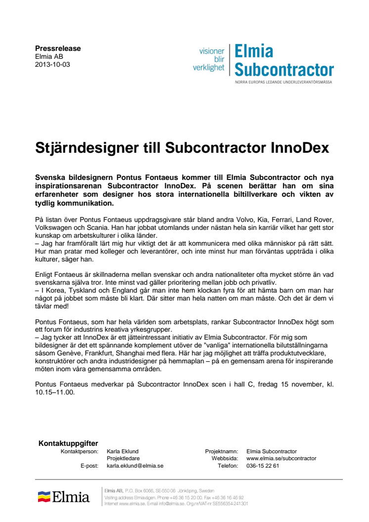 Stjärndesigner till Subcontractor InnoDex