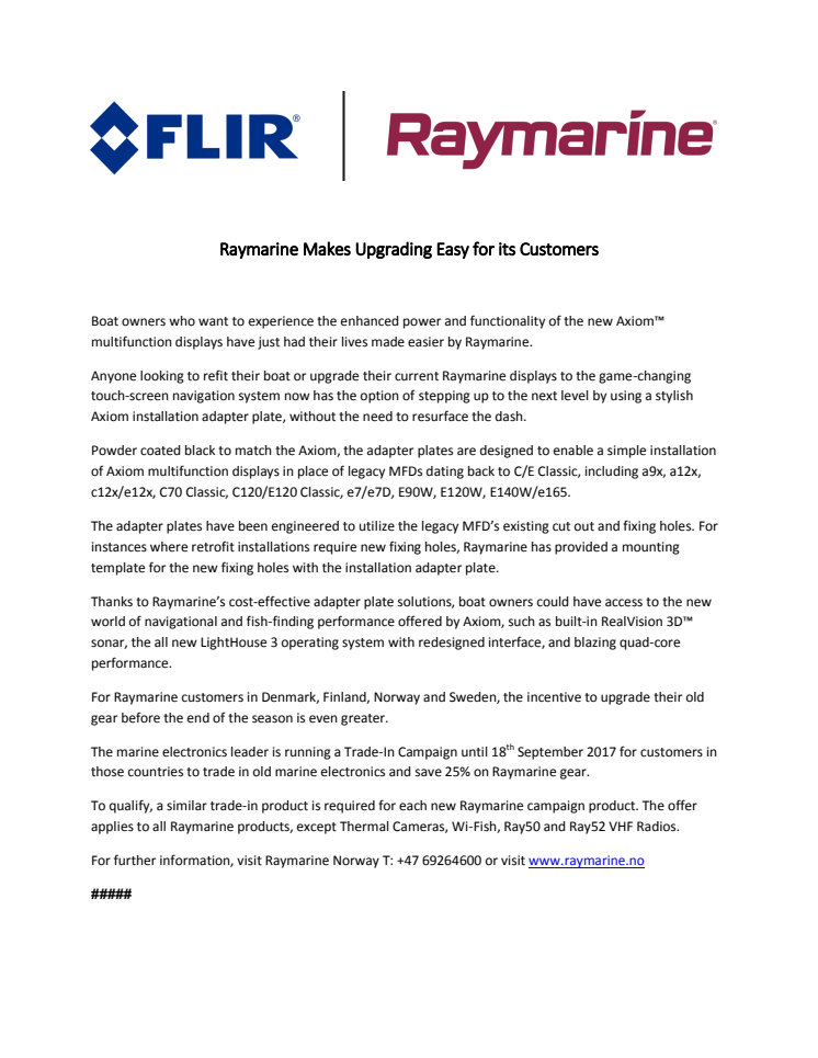 Raymarine Norway: Raymarine Makes Upgrading Easy for its Customers