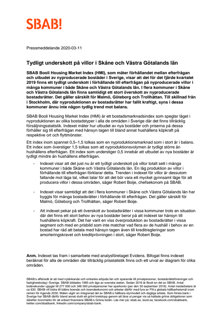 Tydligt underskott på villor i Skåne och Västra Götalands län