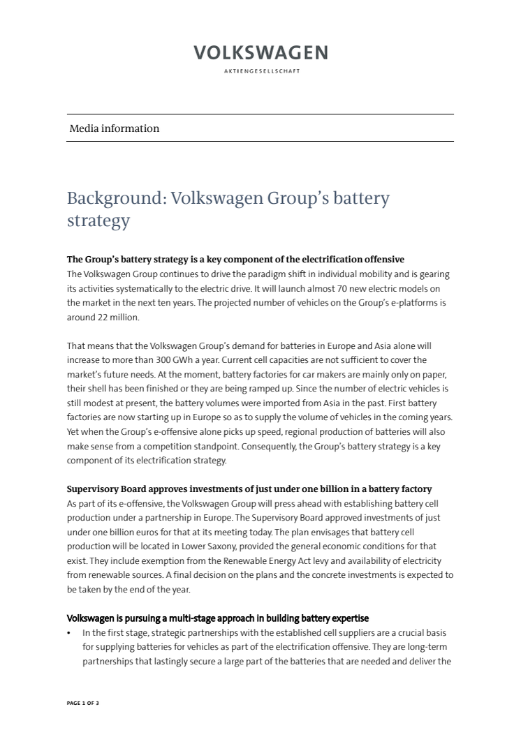 Background: Volkswagen Group’s battery strategy