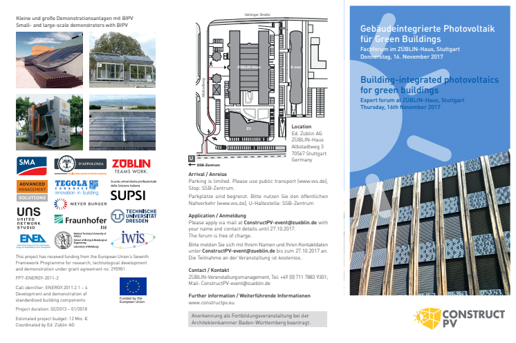 Programm-Flyer zum Fachforum "Gebäudeintegrierte Photovoltaik für Green Buildings"
