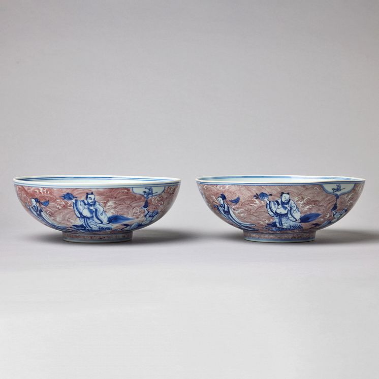 UNDERGLAZED BLUE AND COPPER-RED 'IMMORTALS' BOWLS