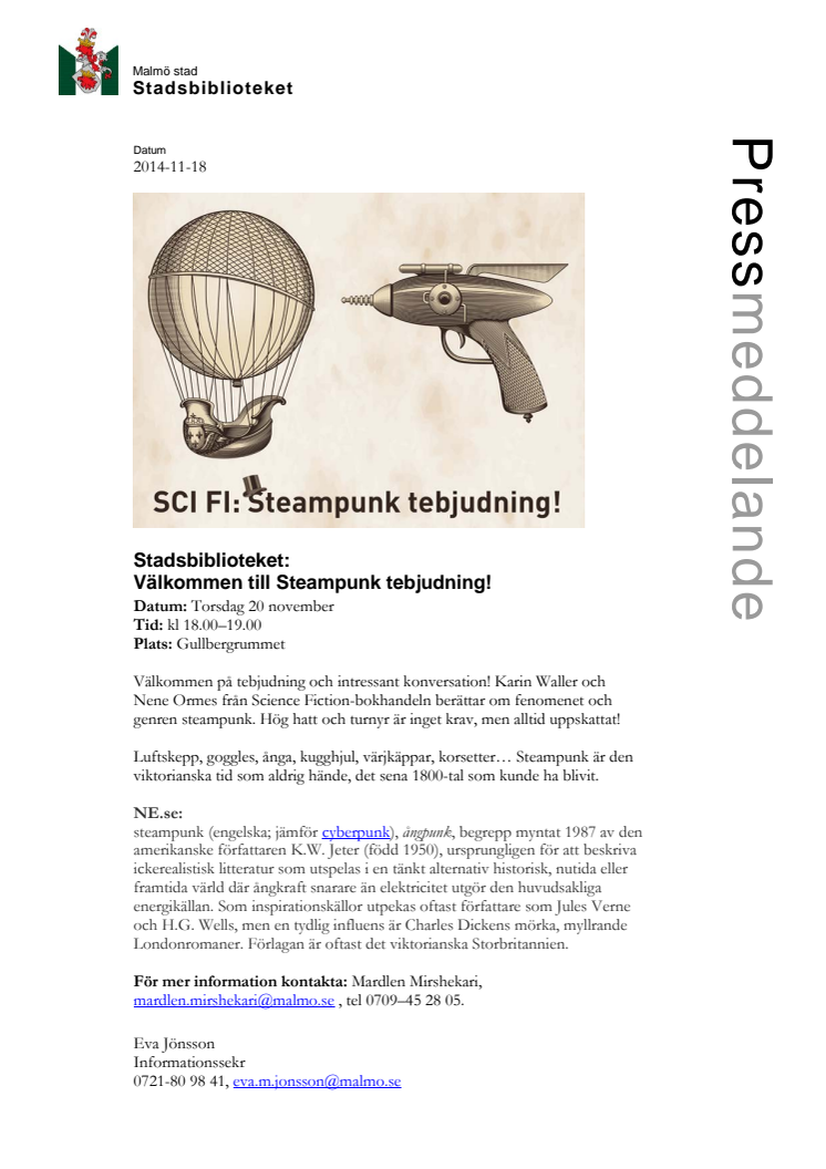 Stadsbiblioteket: Välkommen till Steampunk tebjudning!
