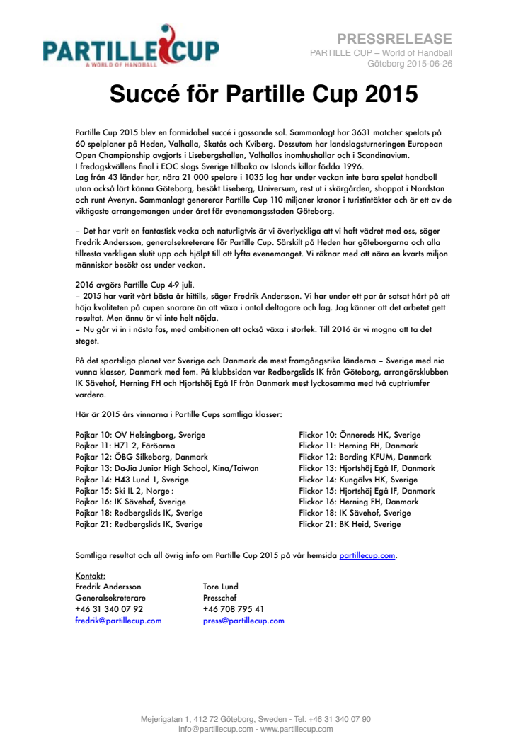 ​Succé för Partille Cup 2015