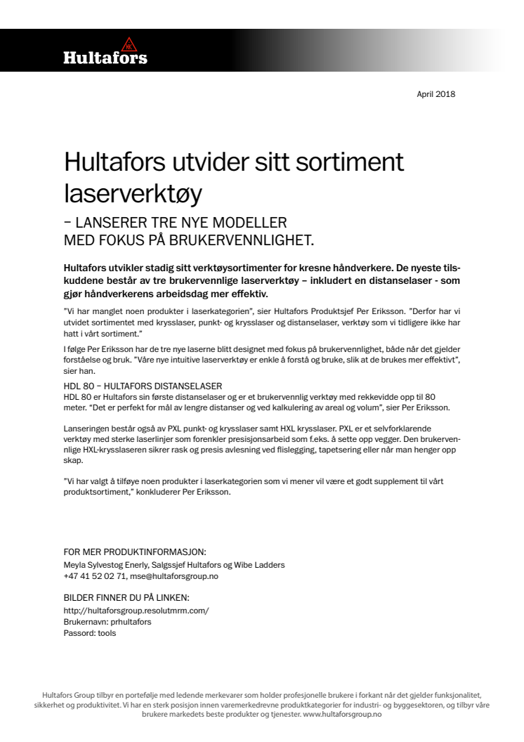 Hultafors utvider sitt sortiment laserverktøy