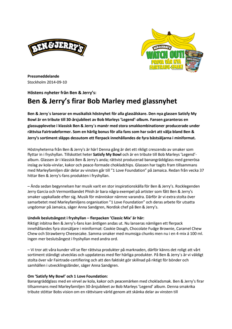 Ben & Jerry’s firar Bob Marley med glassnyhet