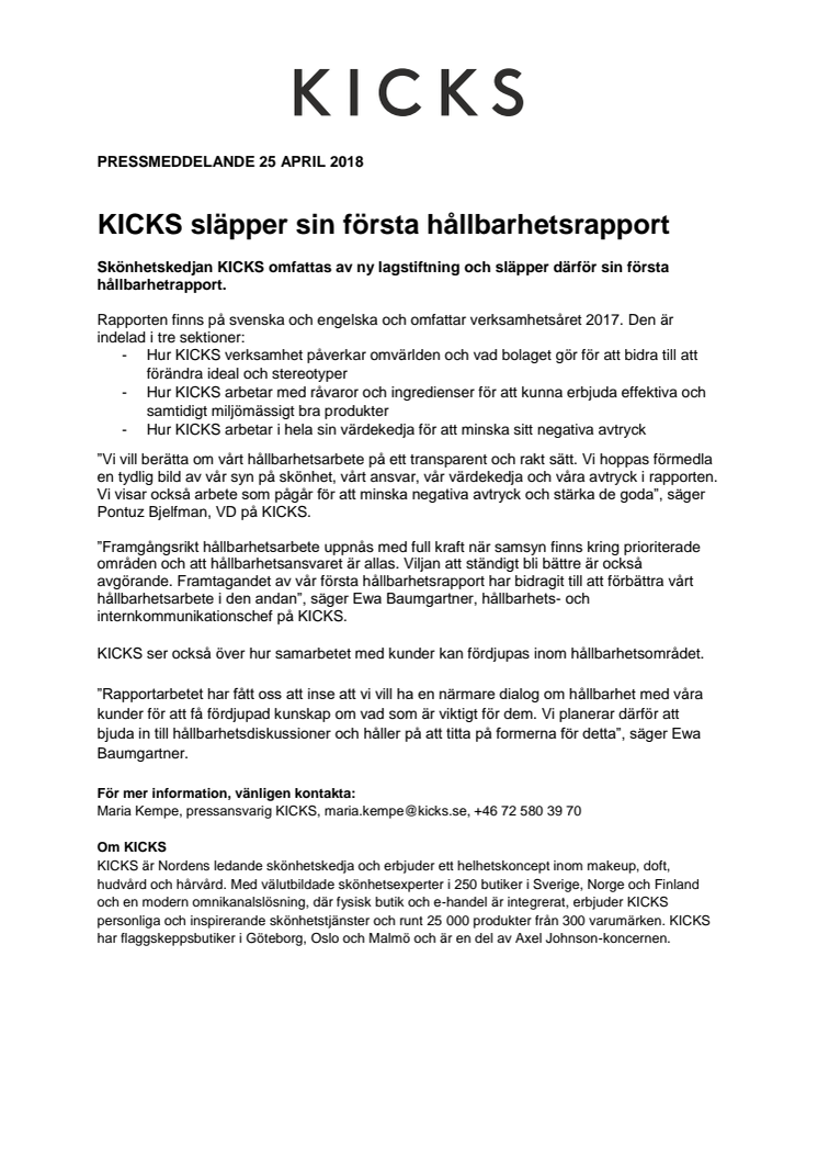 KICKS släpper sin första hållbarhetsrapport