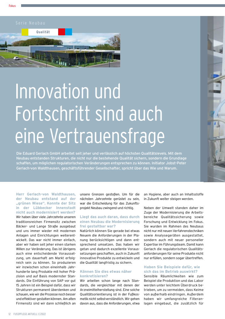 Neubau der Eduard Gerlach GmbH, Teil 2: Forschung und Entwicklung - Herstellung - Qualitätssicherung