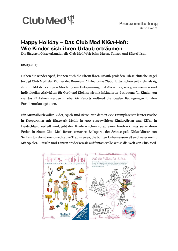 Happy Holiday – Das Club Med KiGa-Heft: Wie Kinder sich ihren Urlaub erträumen