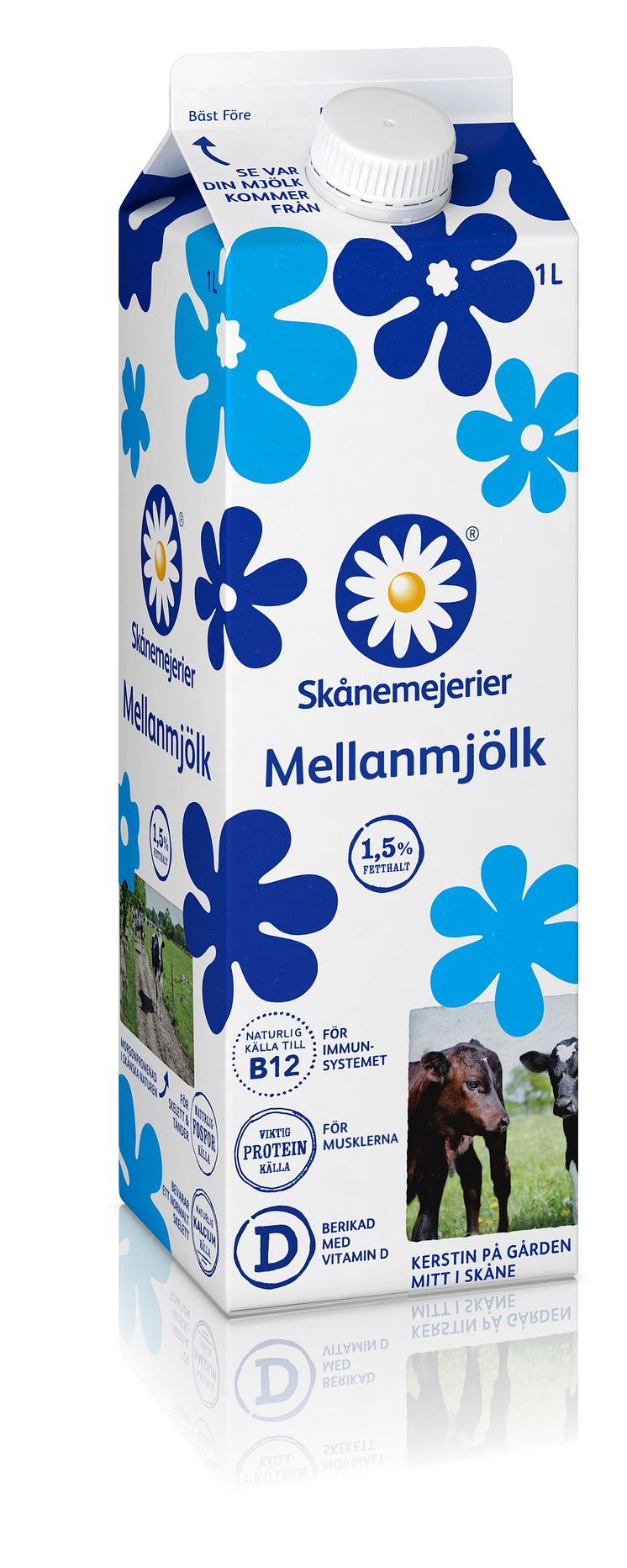 Skånemejeriers Mellanmjölk 1 liter i ny kostym