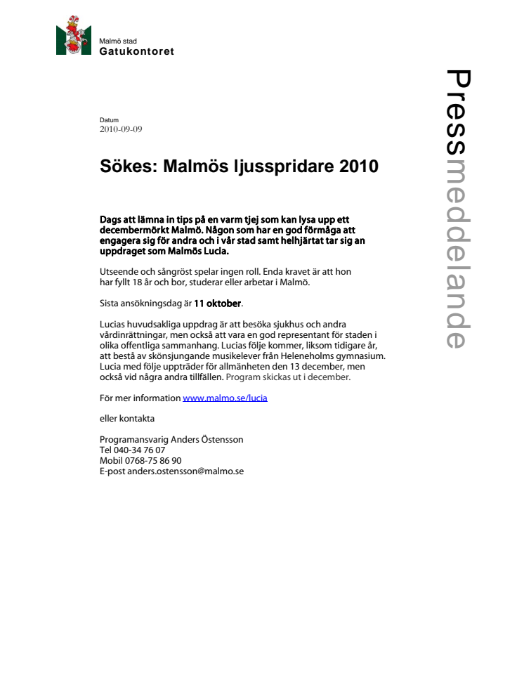 Sökes: Malmös ljusspridare 2010