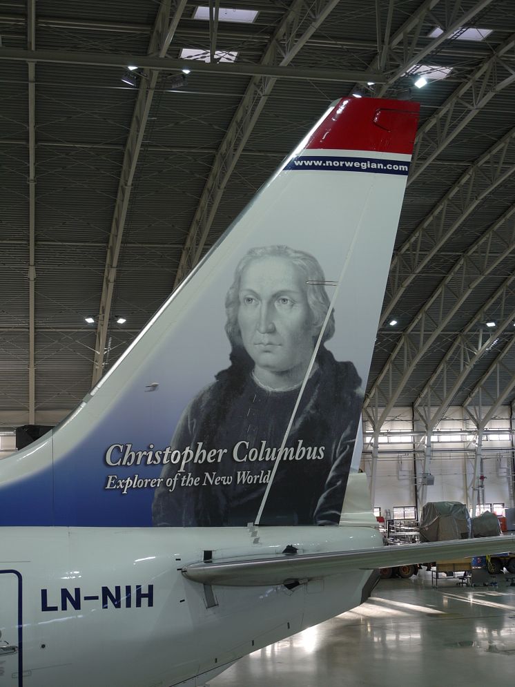 Chistopher Columbus' tail hero (LN-NIH) at Norwegian's hangar in Oslo.