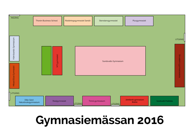 Utställarkarta gymnasiemässan i Sundsvall 2016