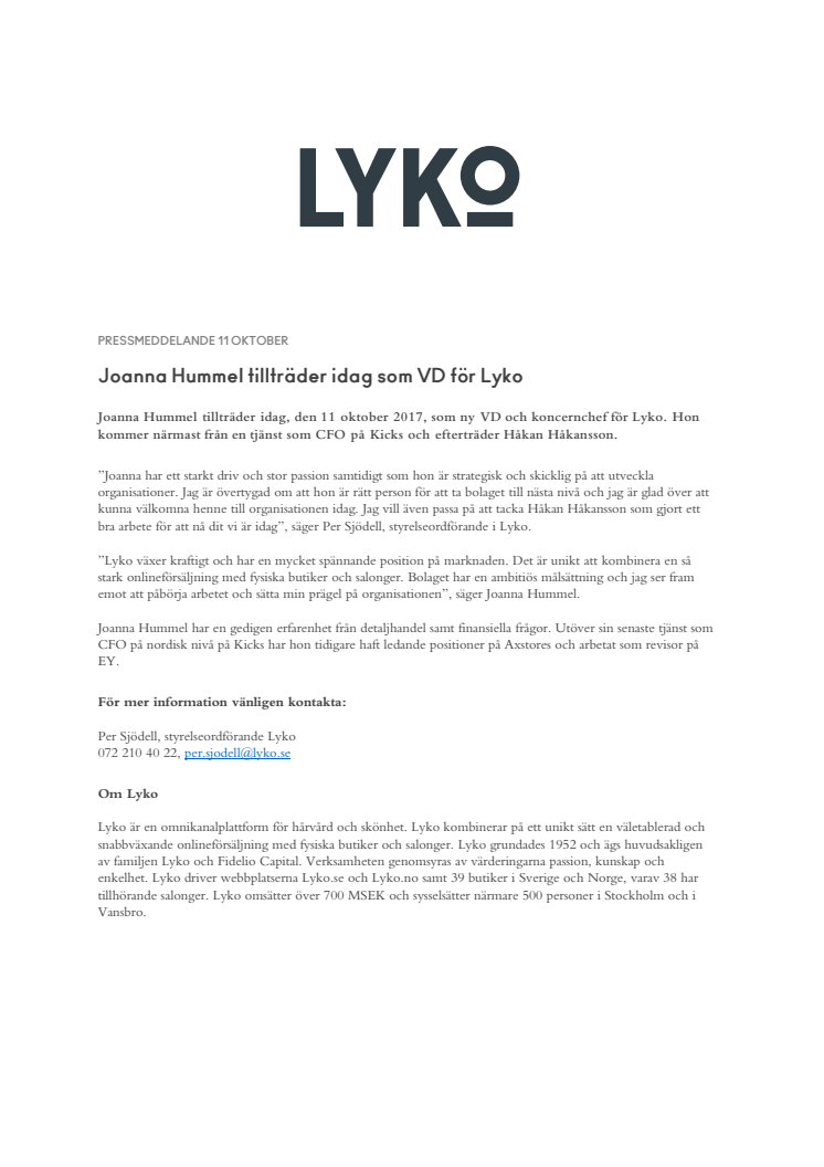 Joanna Hummel tillträder idag som VD för Lyko