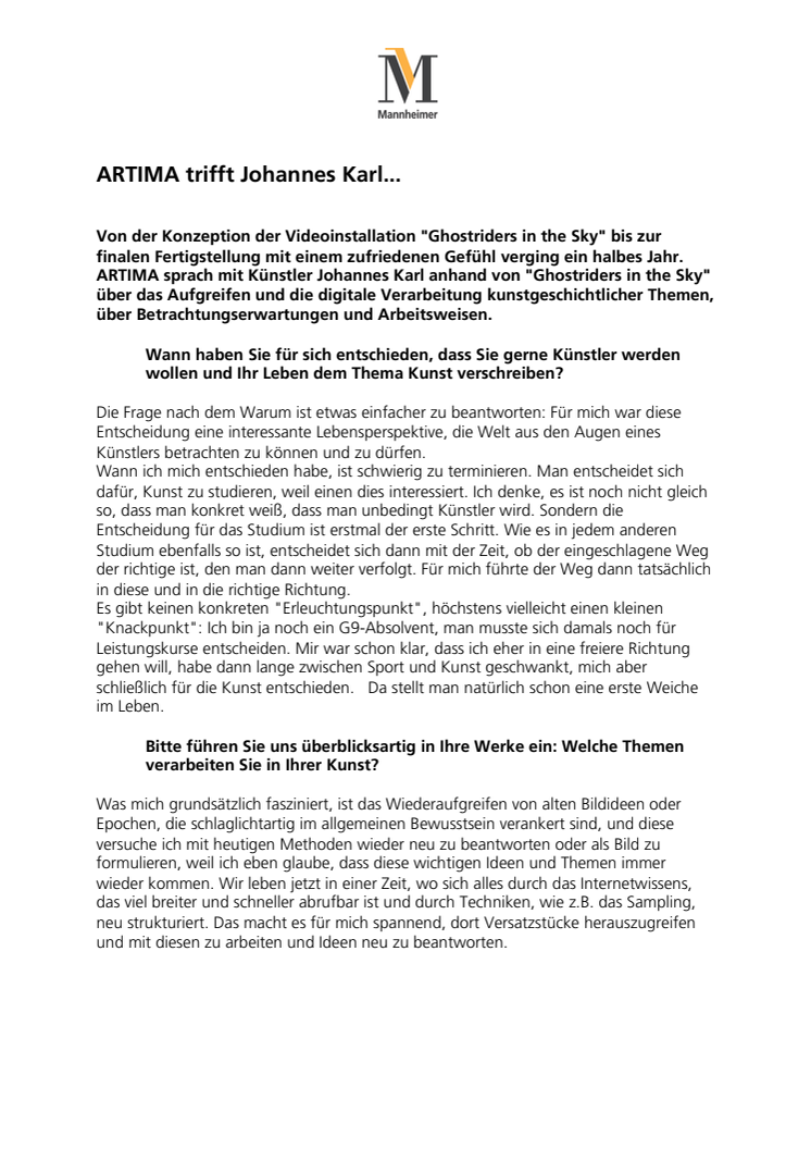 ARTIMA trifft Johannes Karl zum Interview