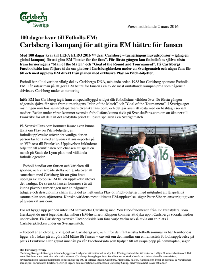 100 dagar kvar till Fotbolls-EM: Carlsberg i kampanj för att göra EM bättre för fansen