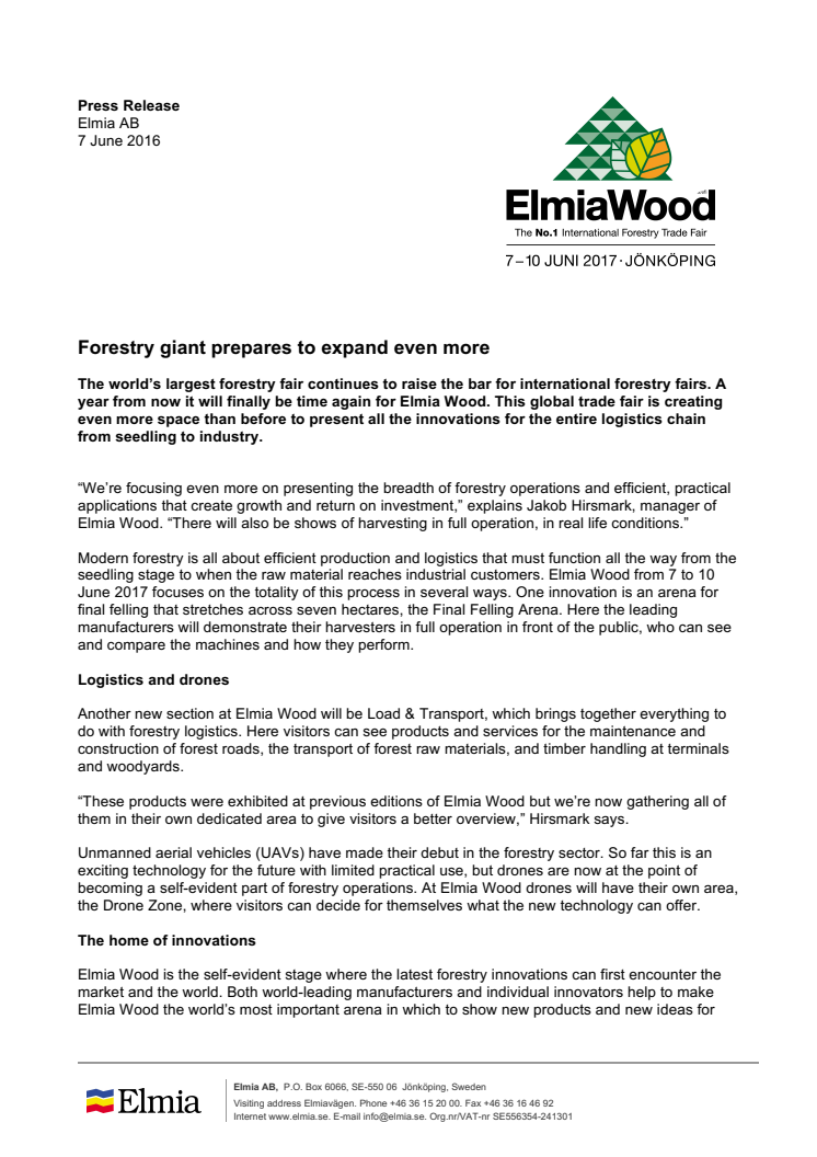 Elmia Wood, Pressrelease, english