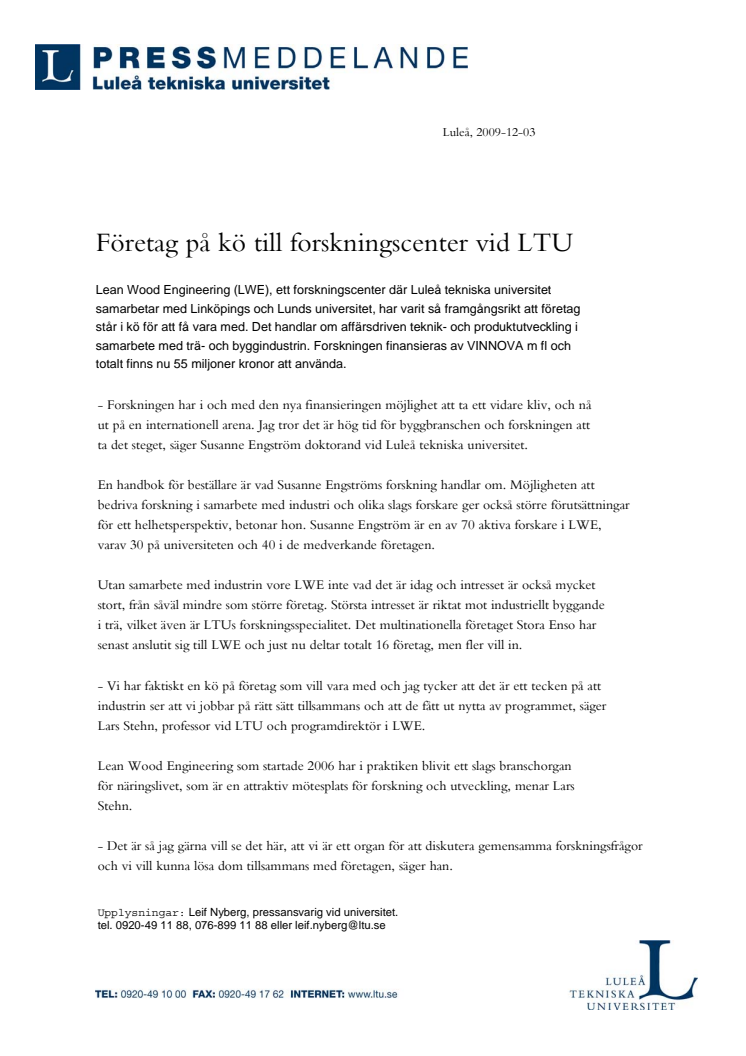 Företag på kö till forskningscenter vid LTU