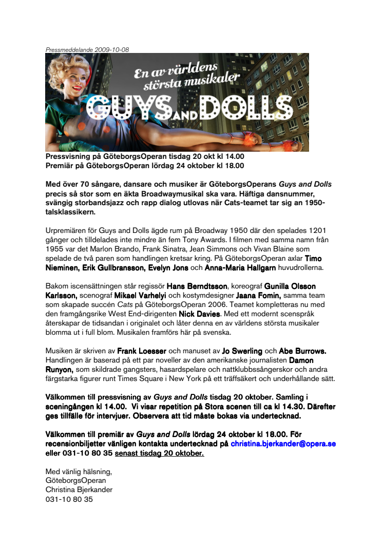 Guys and Dolls - pressvisning och premiär på GöteborgsOperan
