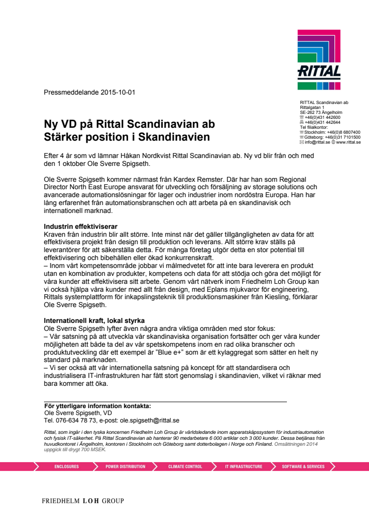 Ny VD på Rittal Scandinavian ab - Stärker position i Skandinavien