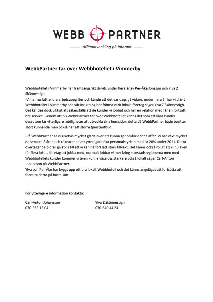 WebbPartner tar över Webbhotellet i Vimmerby