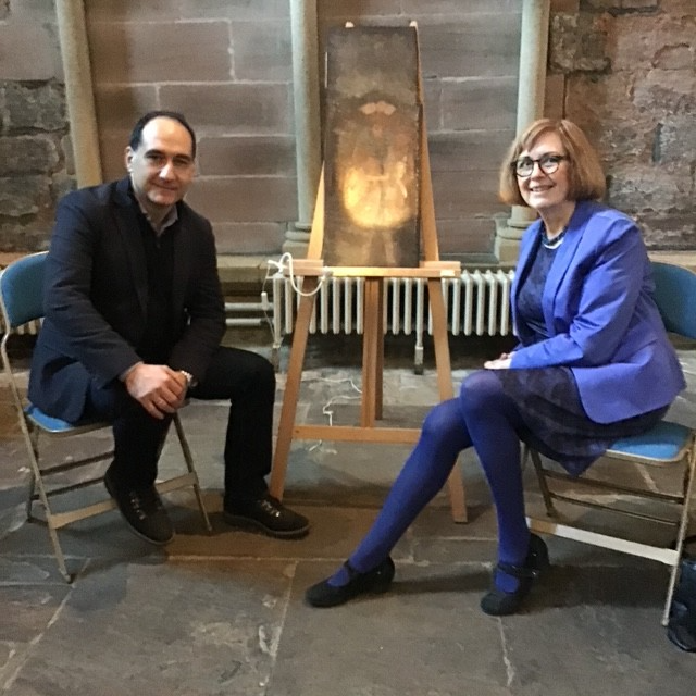 Dr Charis & Dr Sophie Oostevijk with the fifth panel in the North Transept of the Abbey photo by Molly Cady.png