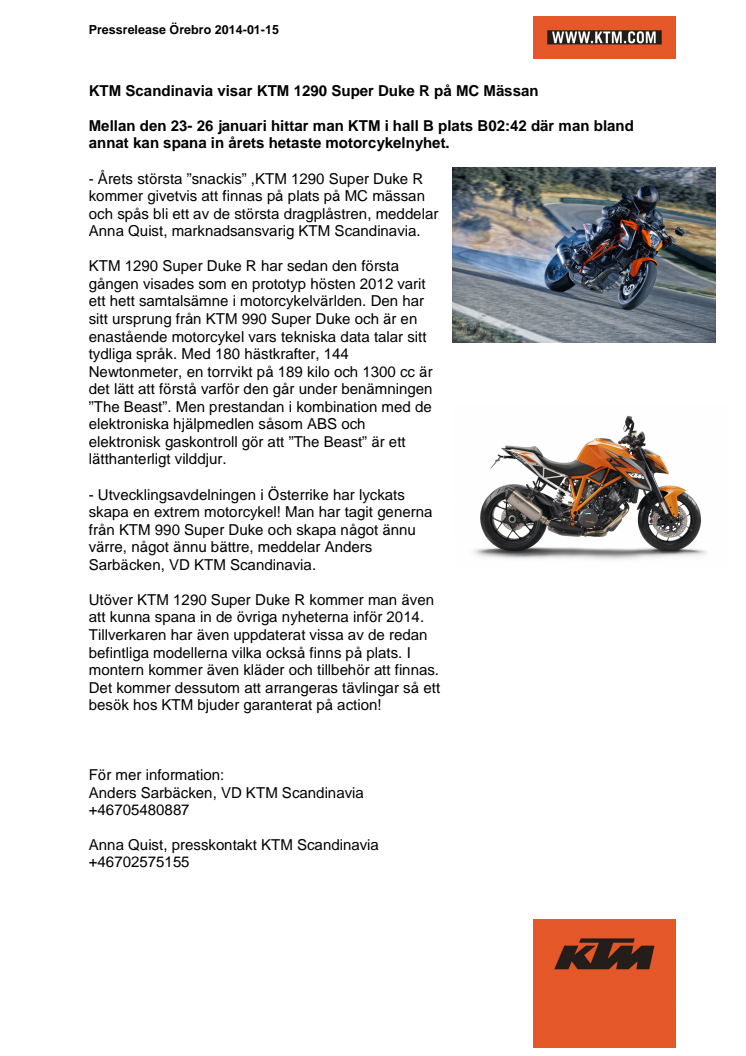KTM visar 1290 Super Duke R på MC Mässan
