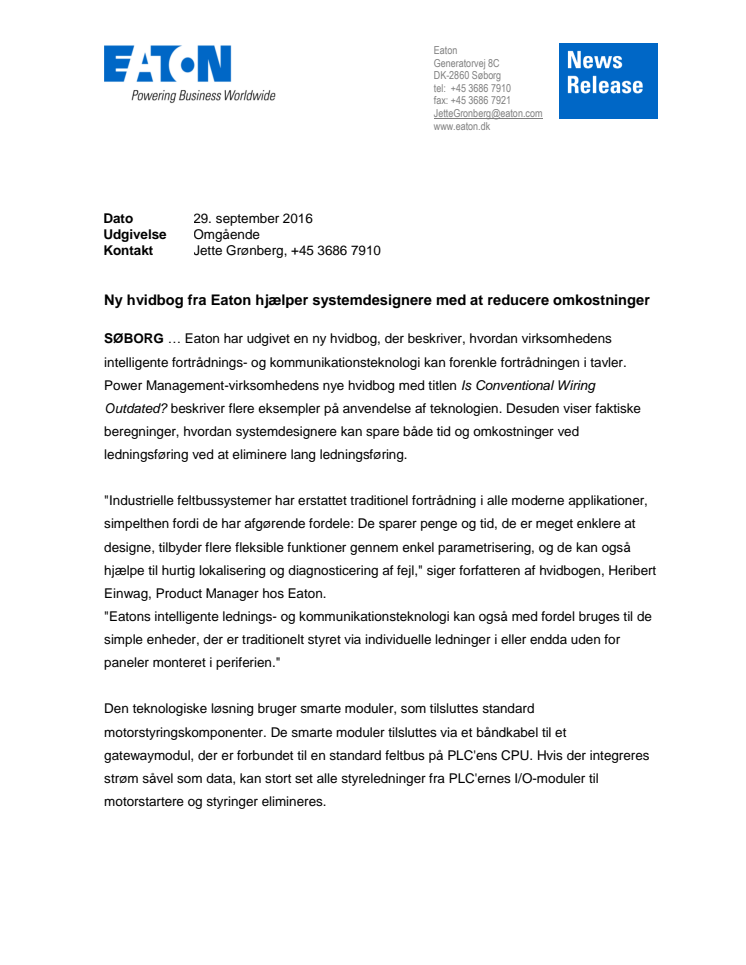 Ny hvidbog fra Eaton hjælper systemdesignere med at reducere omkostninger