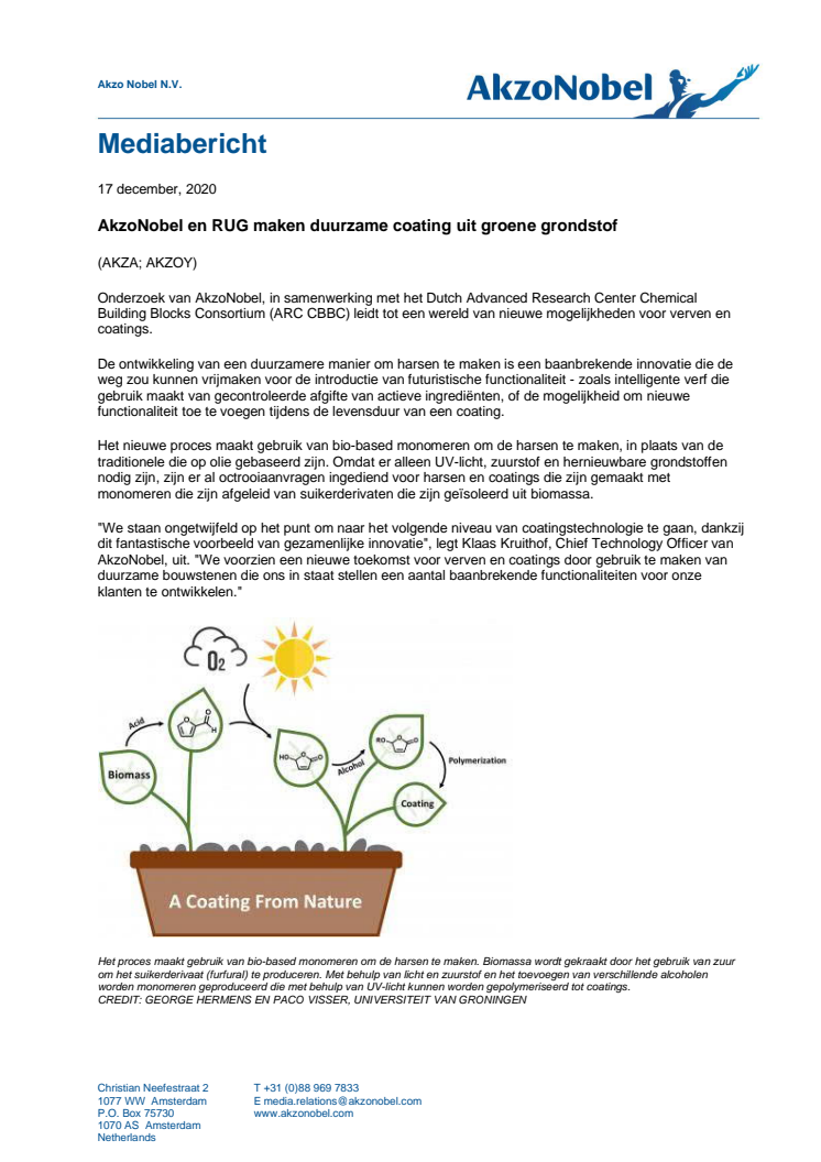 AkzoNobel en RUG maken duurzame coating uit groene grondstof
