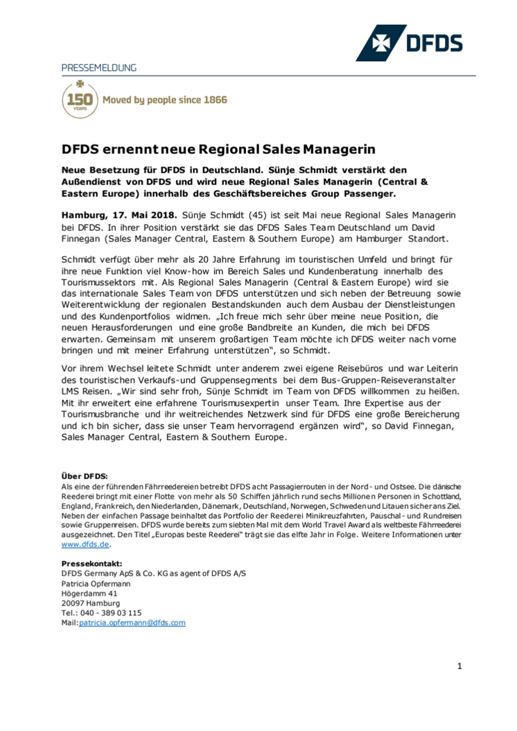 DFDS ernennt neue Regional Sales Managerin 