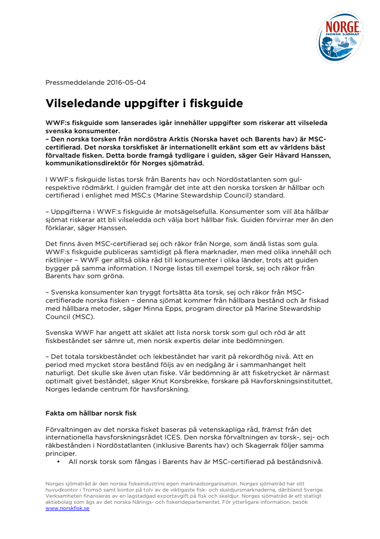 ​Vilseledande uppgifter i fiskguide