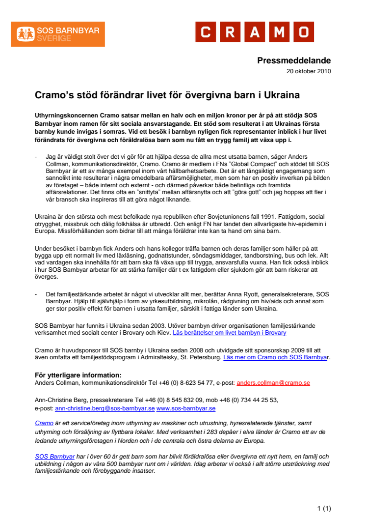 Cramo’s stöd förändrar livet för övergivna barn i Ukraina 