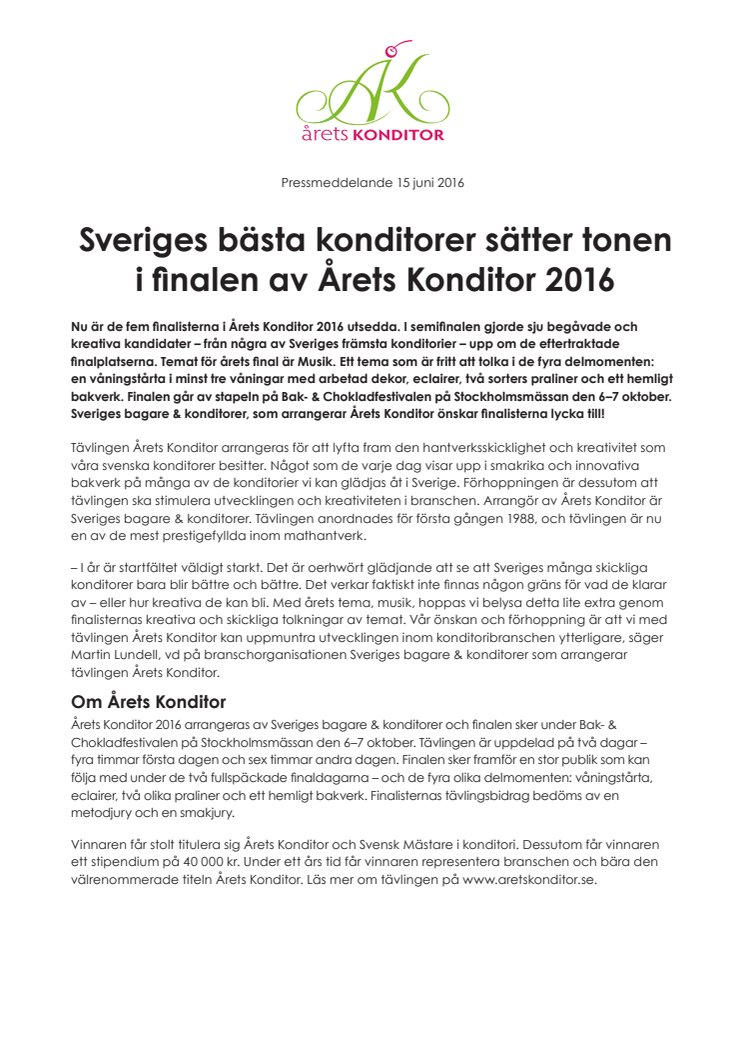 Sveriges bästa konditorer tar ton i finalen av Årets Konditor 2016
