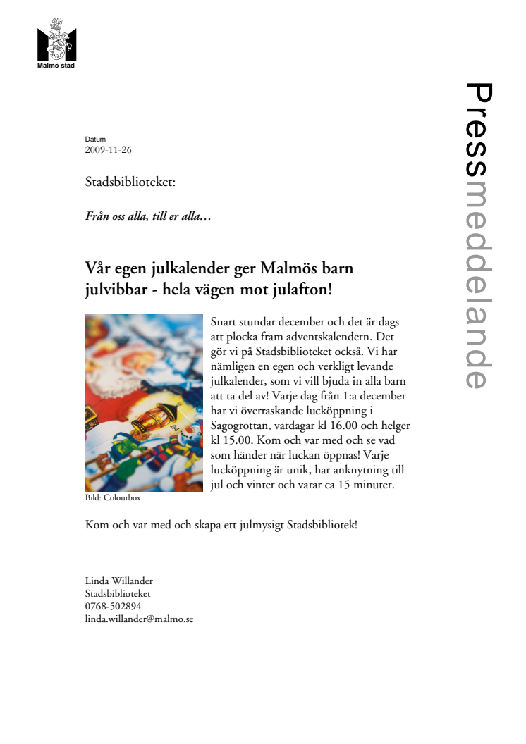 Stadsbiblioteket:Vår julkalender ger Malmös barn julvibbar - hela vägen mot julafton!