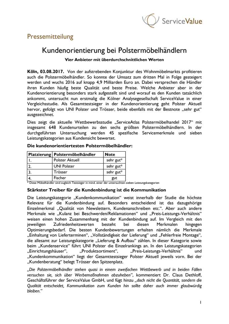 Kundenorientierung bei Polstermöbelhändlern