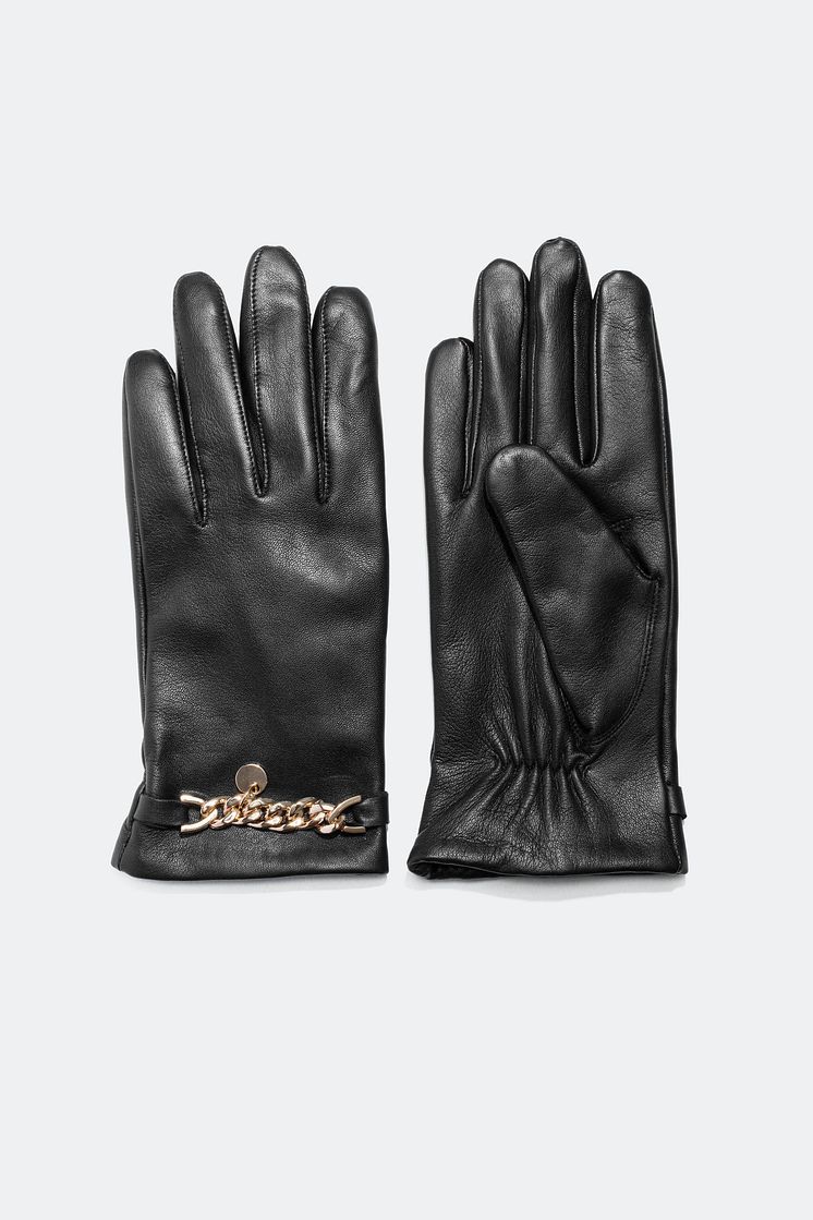 Leather Gloves with Gold Chain