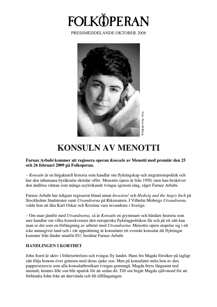 Farnaz Arbabi regisserar Konsuln av Menotti