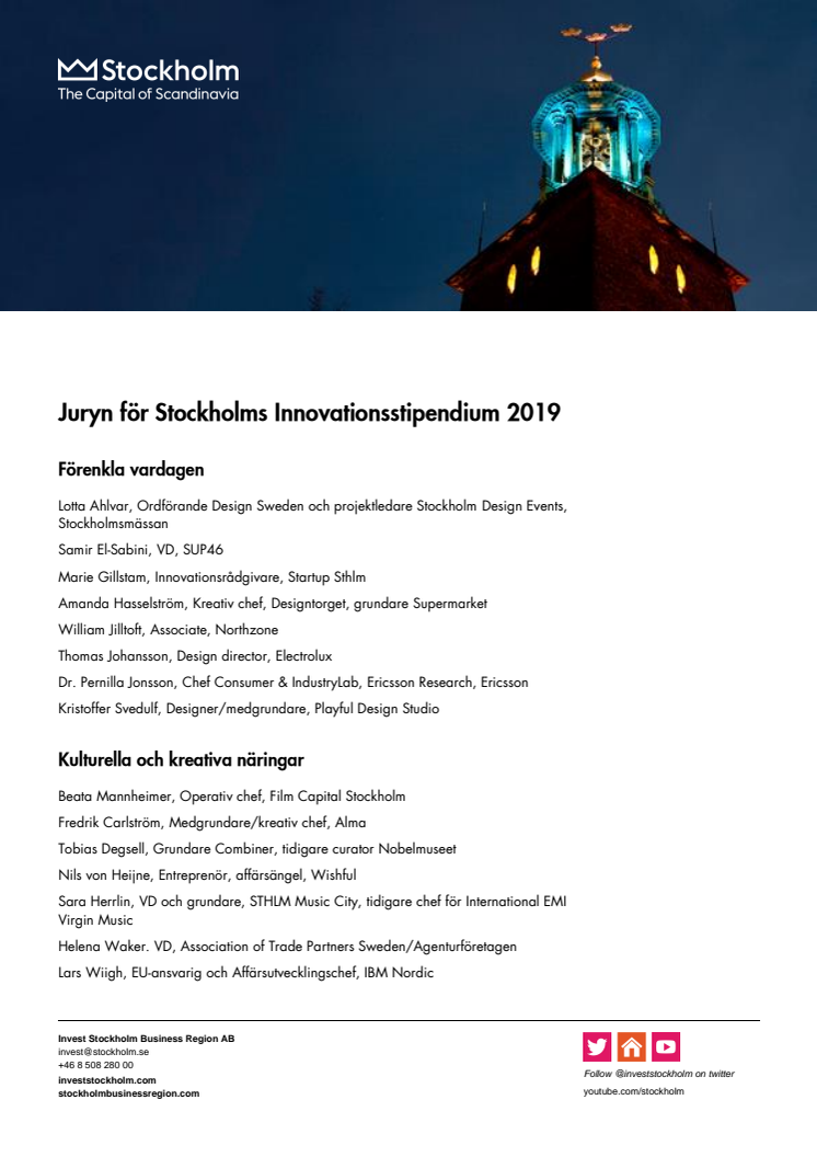 Juryn för Stockholms Innovationsstipendium 2019
