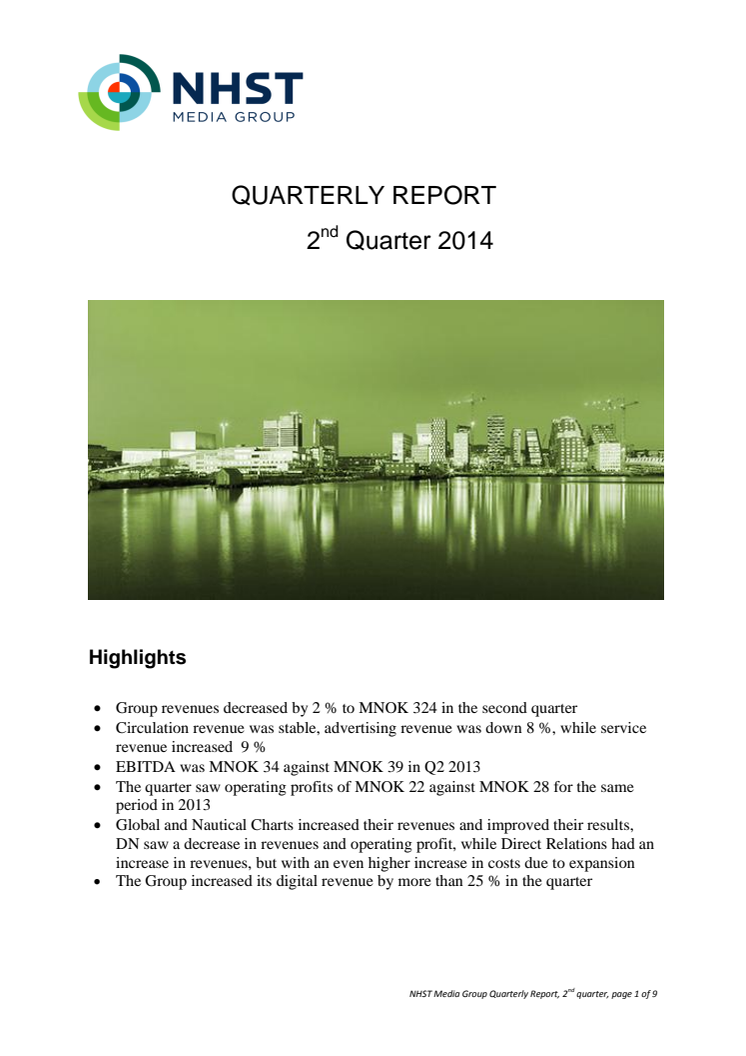 NHST Media Group - Quarterly Report second quarter 2014