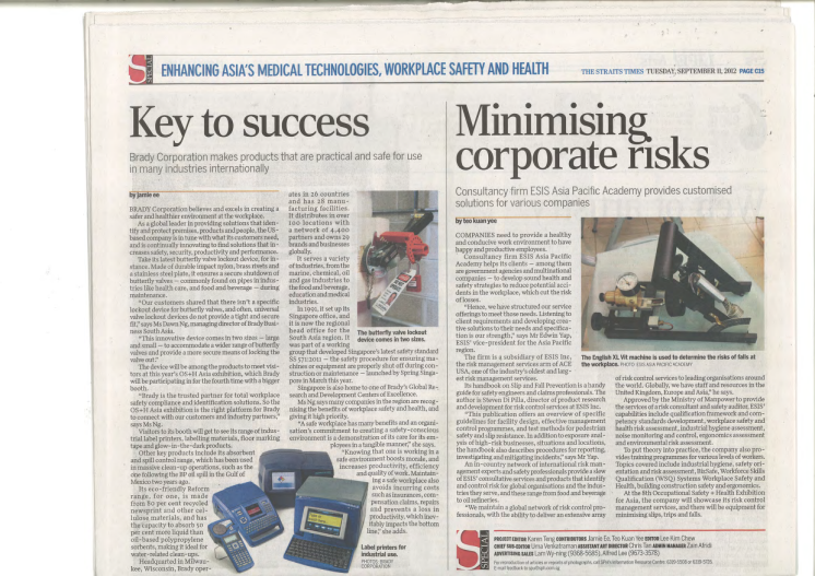 Brady Corporation Featured on The Straits Times Special - Enhancing Asia's Medical Technologies, Workplace Safety and Health 