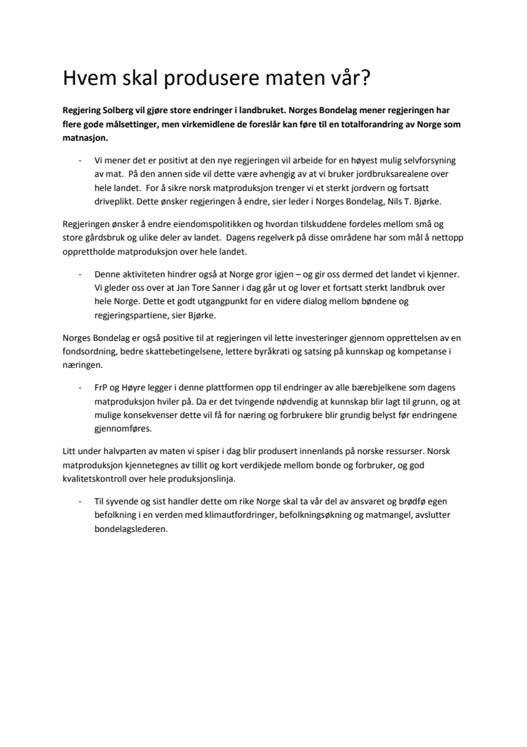Hvem skal produsere maten vår?