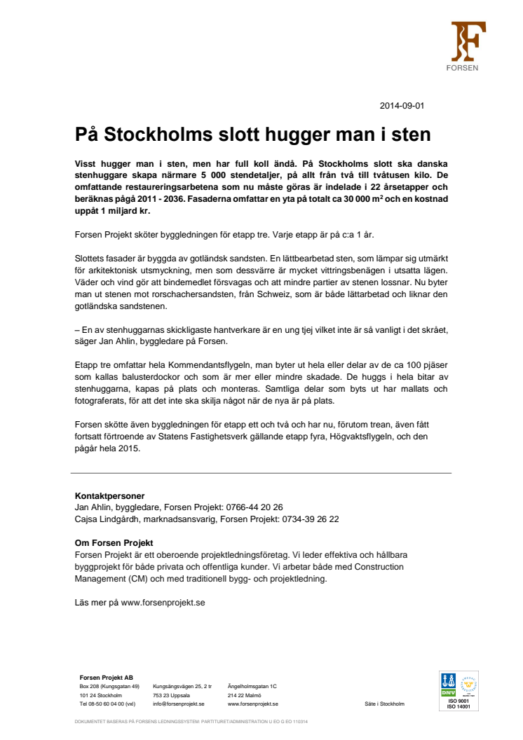 På Stockholms slott hugger man i sten