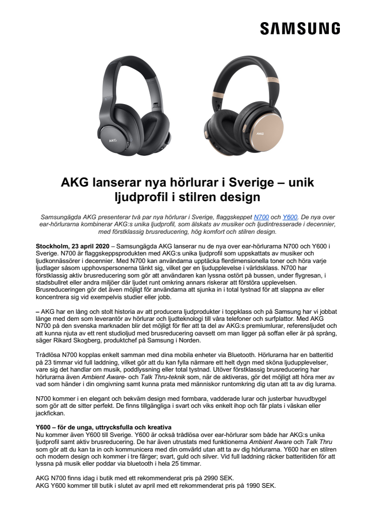 AKG lanserar nya hörlurar i Sverige – unik ljudprofil i stilren design