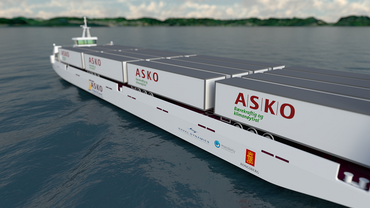 One of the new unmanned vessels for ASKO, to be equipped and operated by Kongsberg Maritime and Massterly