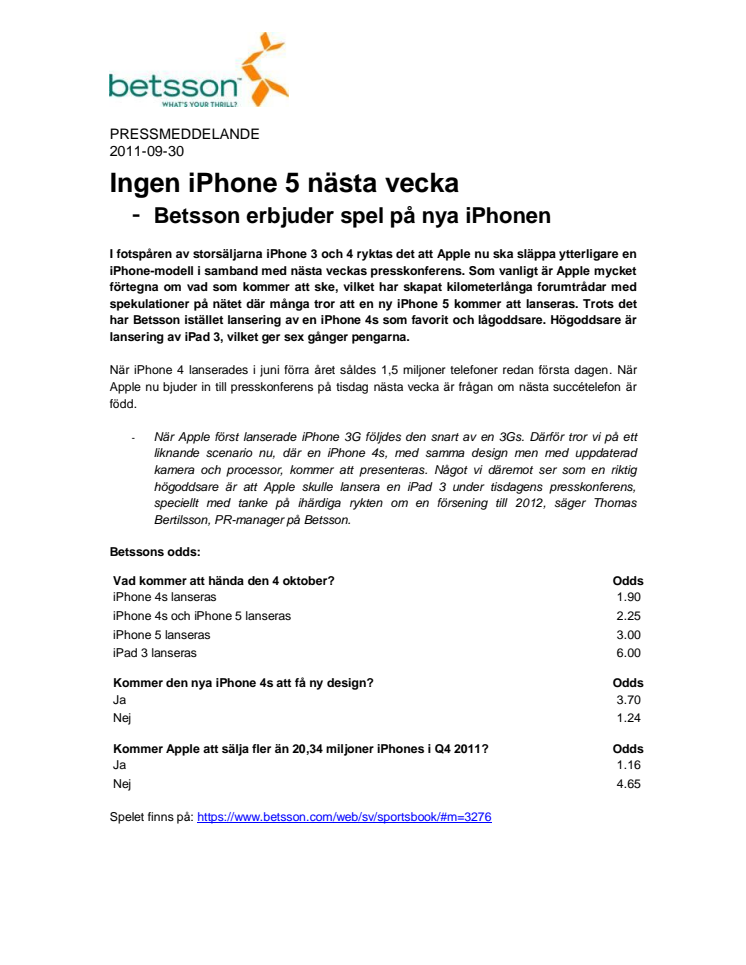 Ingen iPhone 5 nästa vecka