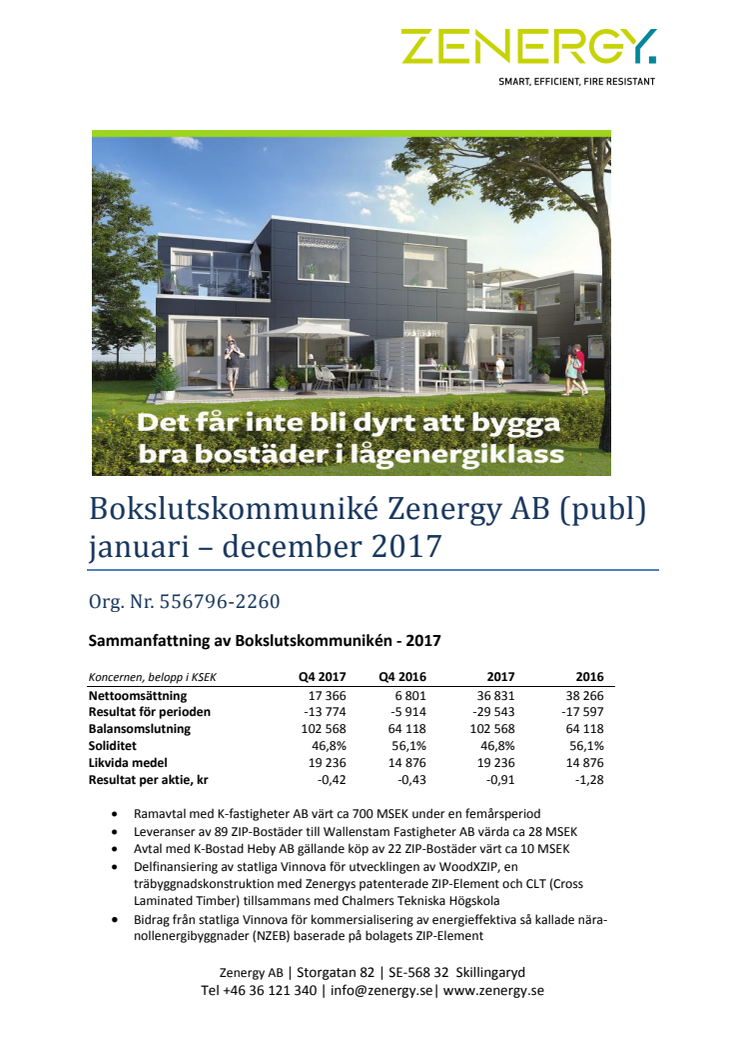 Zenergy Bokslutskommuniké 2017