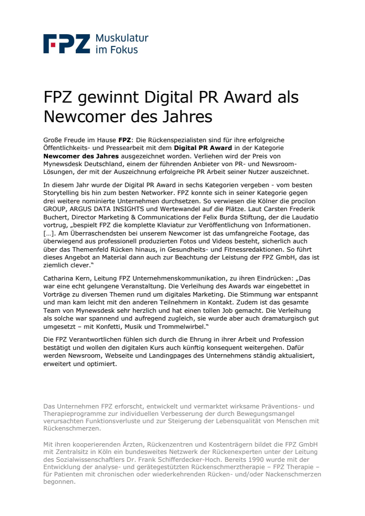 FPZ gewinnt Digital PR Award als Newcomer des Jahres