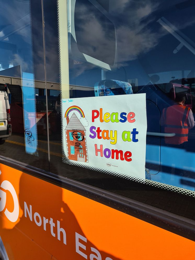 Rainbow drawing on a Go North East bus in support of key workers