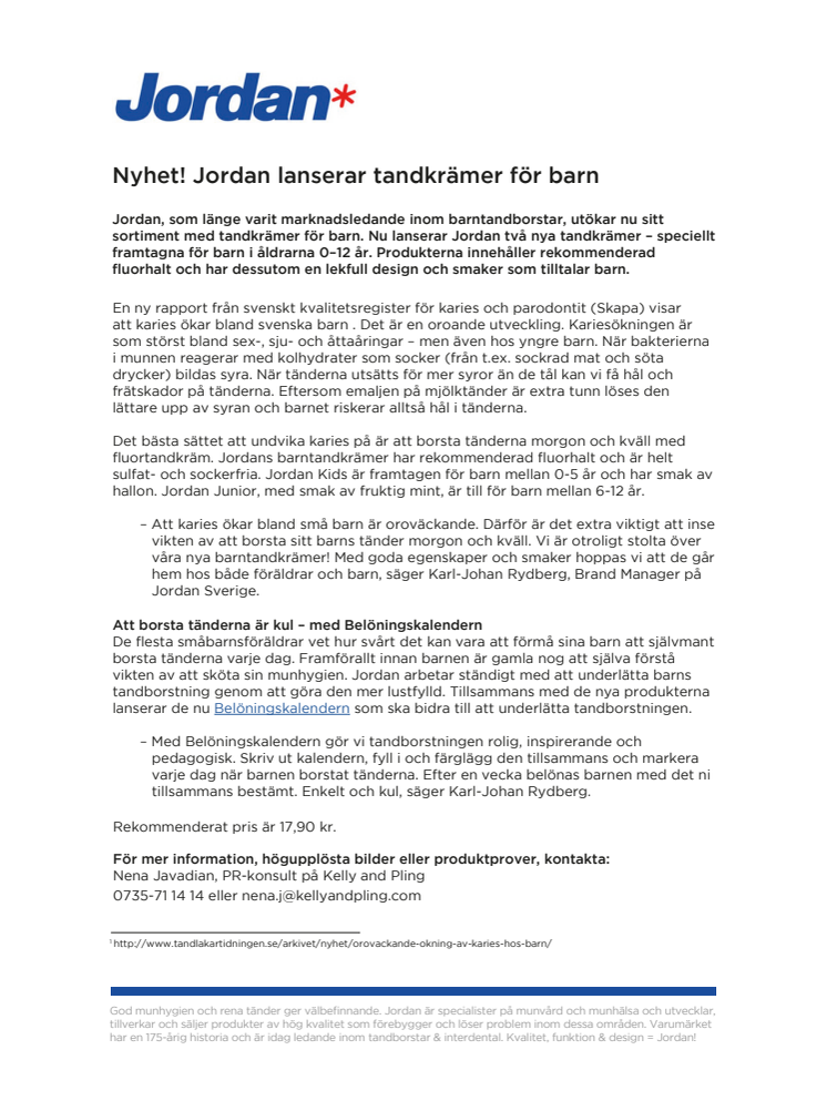 Nyhet! Jordan lanserar tandkrämer för barn